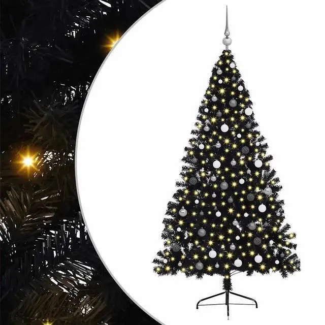 Alt view image 2 of 7 - vidaXL Artificial Pre-lit Christmas Tree with 300 LEDs Black 82.7" PVC