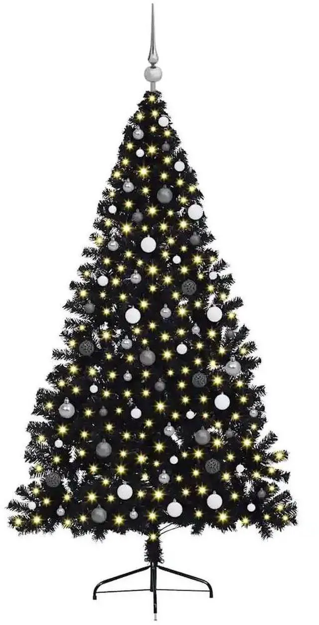 Alt view image 5 of 7 - vidaXL Artificial Pre-lit Christmas Tree with 300 LEDs Black 82.7" PVC