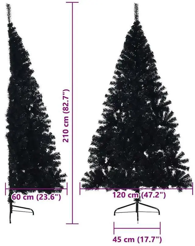 Alt view image 4 of 7 - vidaXL Artificial Pre-lit Christmas Tree with 300 LEDs Black 82.7" PVC