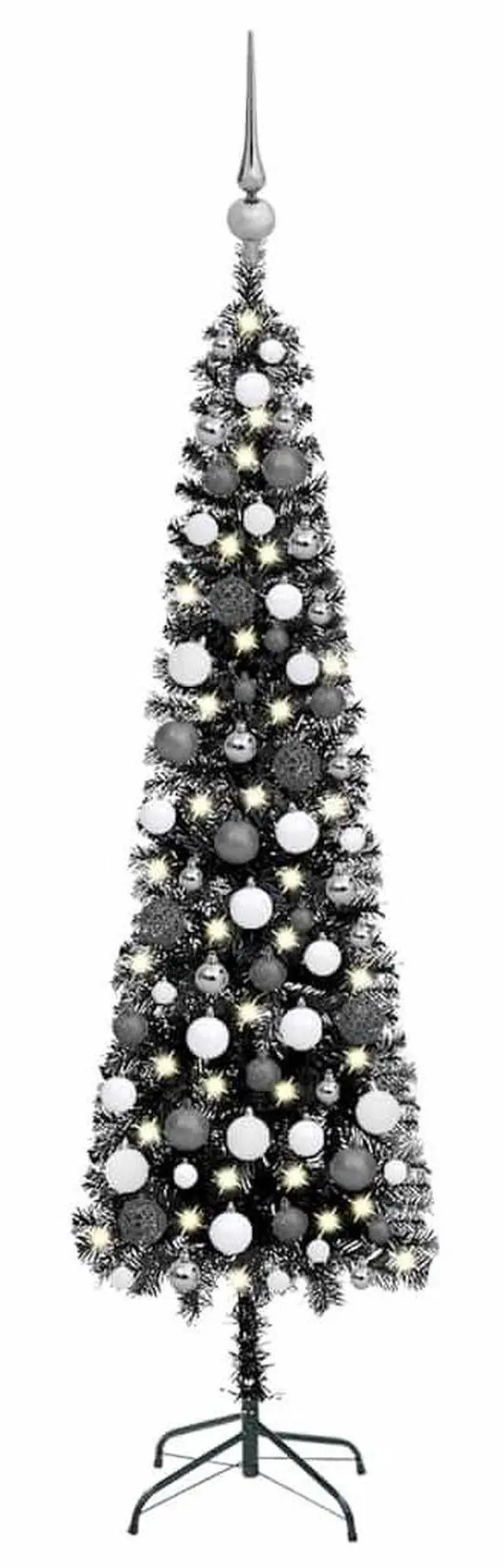 Alt view image 6 of 7 - vidaXL Slim Christmas Tree with LEDs&Ball Set Black Holiday Xmas Decoration