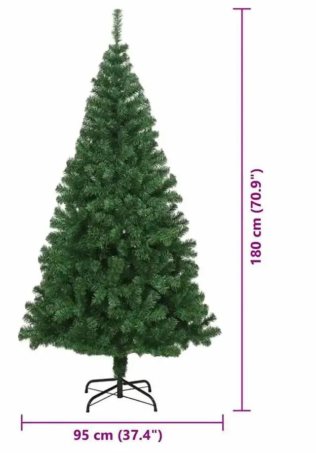 Alt view image 4 of 7 - vidaXL Artificial Christmas Tree Green 70.9" PVC and Steel and Plastic