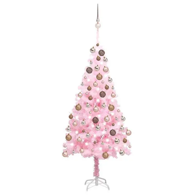 Alt view image 6 of 7 - vidaXL Artificial Pre-lit Christmas Tree with Ball Set Xmas Tree Pink PVC