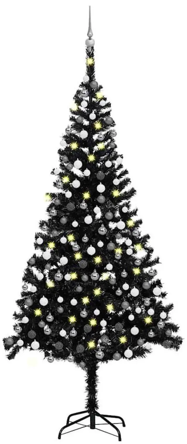 Alt view image 6 of 7 - vidaXL Artificial Pre-lit Christmas Tree with Ball Set Xmas Tree Black PVC