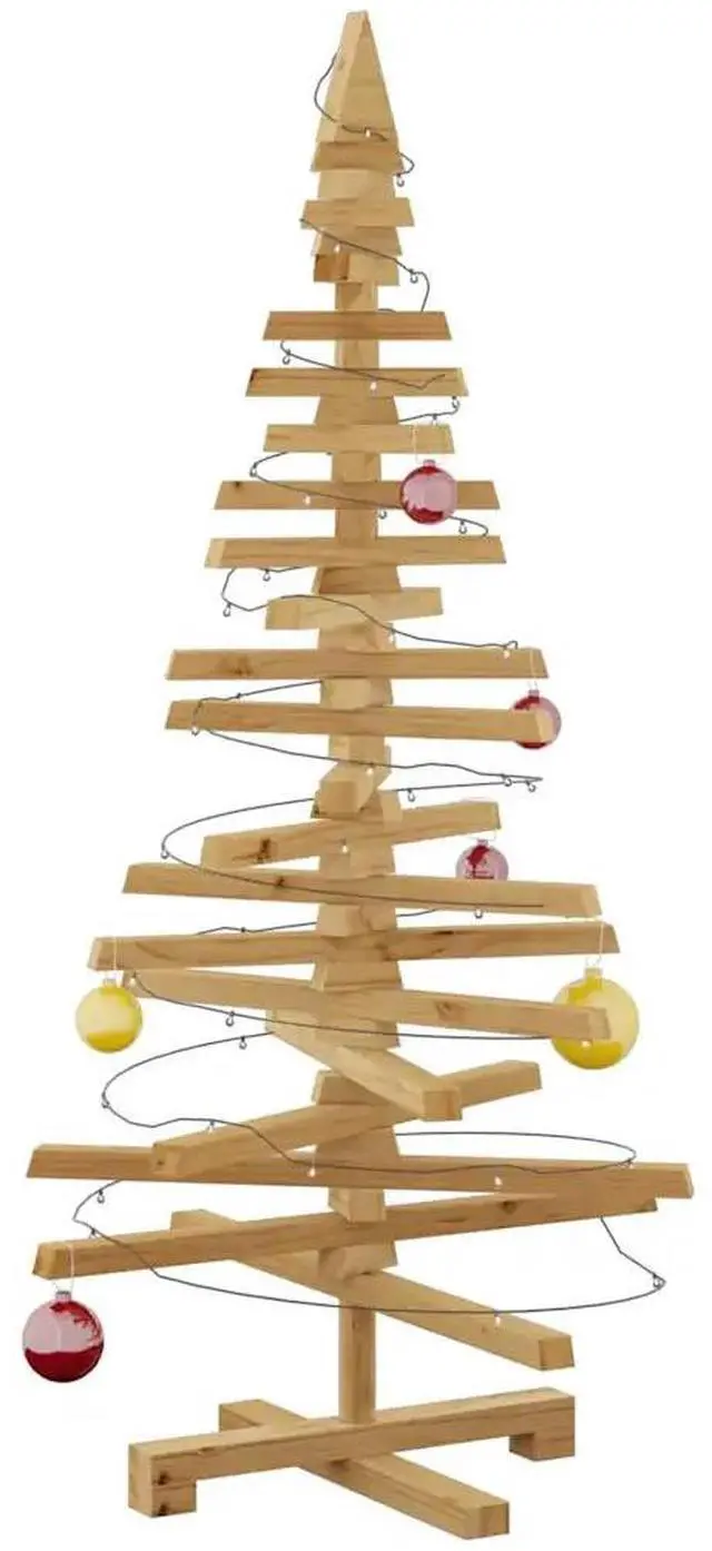 Alt view image 3 of 8 - vidaXL Wooden Christmas Tree with Stand Brown 47.2" Solid pine wood
