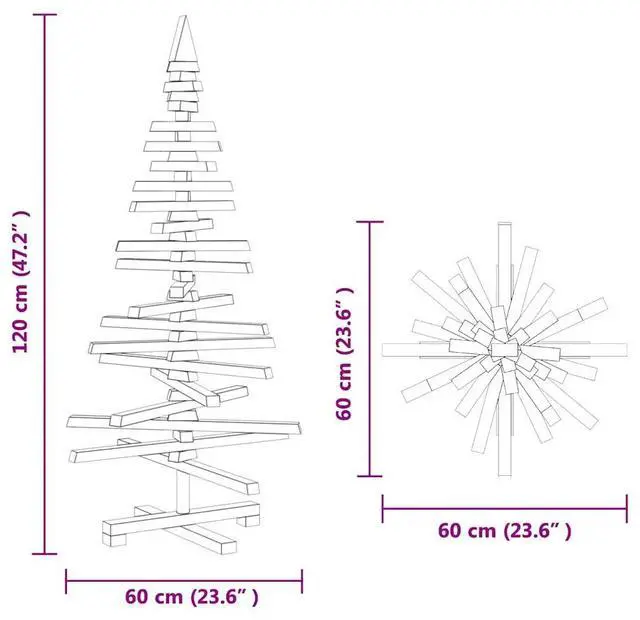 Alt view image 4 of 8 - vidaXL Wooden Christmas Tree with Stand Brown 47.2" Solid pine wood