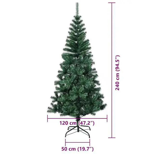Alt view image 4 of 7 - vidaXL Artificial Pre-lit Christmas Tree Green 94.5" PVC and Metal