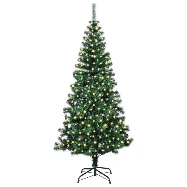 Alt view image 3 of 7 - vidaXL Artificial Pre-lit Christmas Tree Green 94.5" PVC and Metal