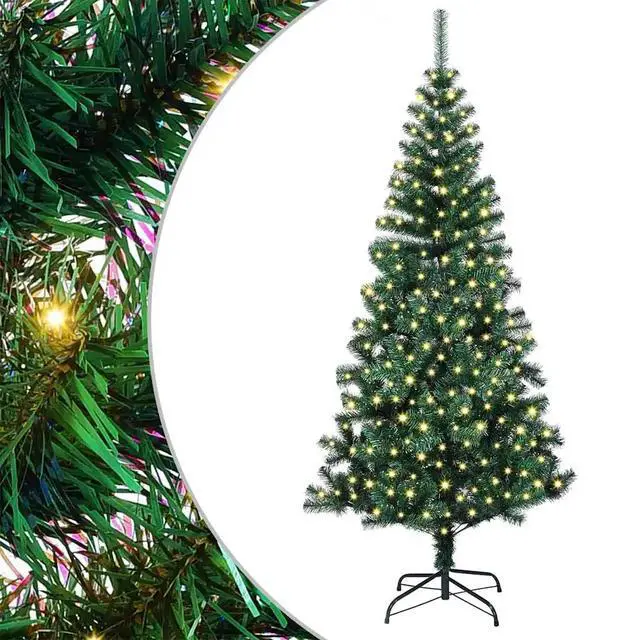 Alt view image 2 of 7 - vidaXL Artificial Pre-lit Christmas Tree Green 94.5" PVC and Metal