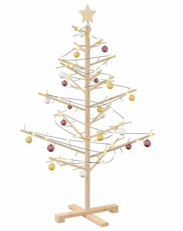 Alt view image 3 of 7 - vidaXL Wooden Christmas Tree with Stand Natural 49.2" Solid pine wood