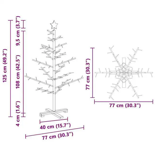 Alt view image 4 of 7 - vidaXL Wooden Christmas Tree with Stand Natural 49.2" Solid pine wood