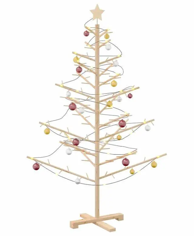 Alt view image 3 of 7 - vidaXL Wooden Christmas Tree with Stand Natural 59.1" Solid pine wood