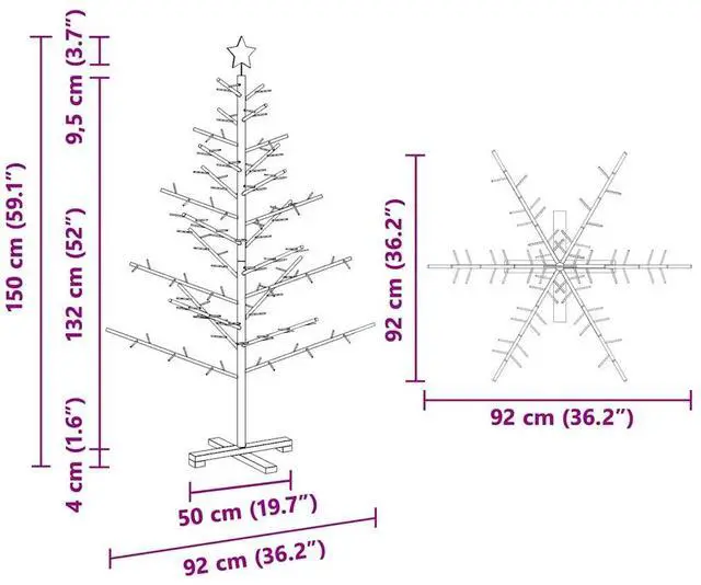 Alt view image 4 of 7 - vidaXL Wooden Christmas Tree with Stand Natural 59.1" Solid pine wood
