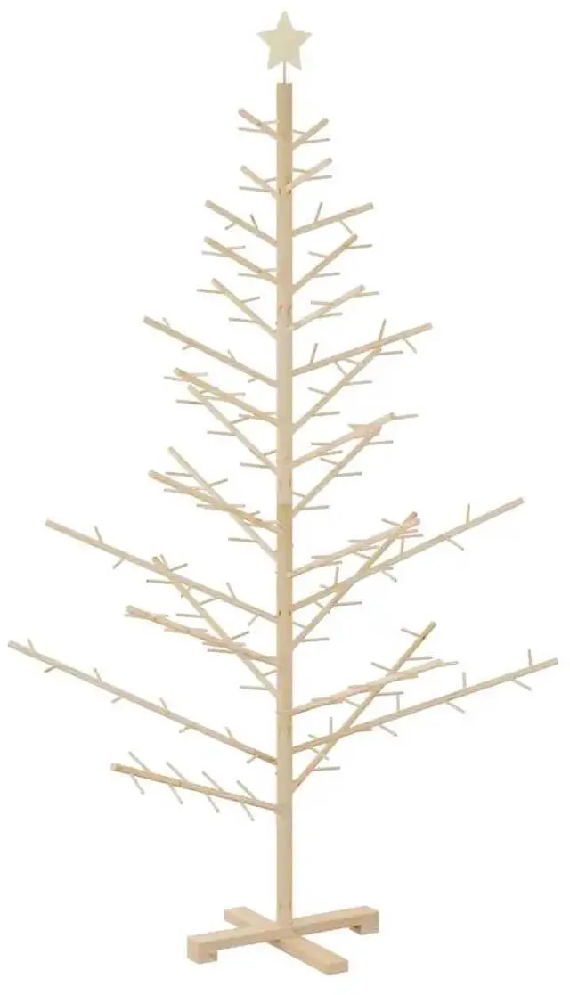 Alt view image 2 of 7 - vidaXL Wooden Christmas Tree with Stand Natural 70.9" Solid pine wood
