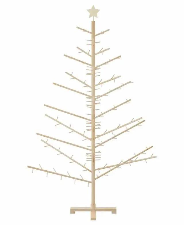 Alt view image 5 of 7 - vidaXL Wooden Christmas Tree with Stand Natural 70.9" Solid pine wood