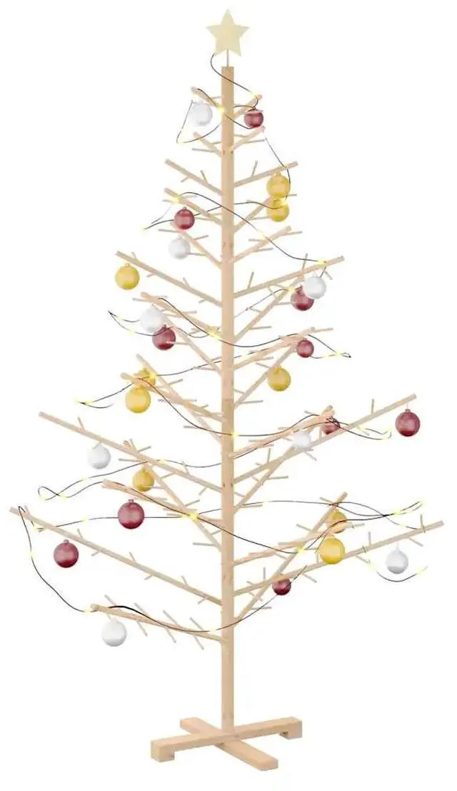 Alt view image 3 of 7 - vidaXL Wooden Christmas Tree with Stand Natural 70.9" Solid pine wood