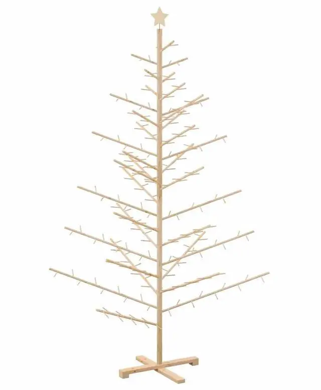 Alt view image 2 of 7 - vidaXL Wooden Christmas Tree with Stand Natural 82.7" Solid pine wood