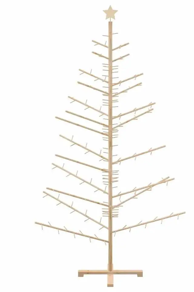 Alt view image 5 of 7 - vidaXL Wooden Christmas Tree with Stand Natural 82.7" Solid pine wood