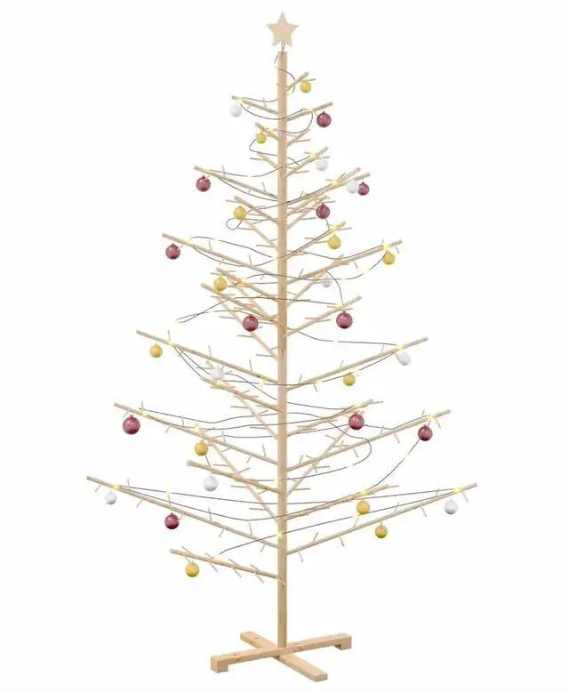 Alt view image 3 of 7 - vidaXL Wooden Christmas Tree with Stand Natural 82.7" Solid pine wood