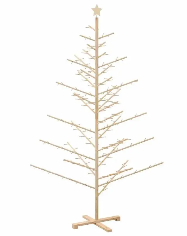 Alt view image 7 of 7 - vidaXL Wooden Christmas Tree with Stand Natural 82.7" Solid pine wood