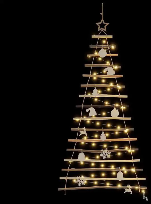 Alt view image 6 of 7 - vidaXL Christmas Tree with 50 LEDs Natural 47.2" Solid Ash wood