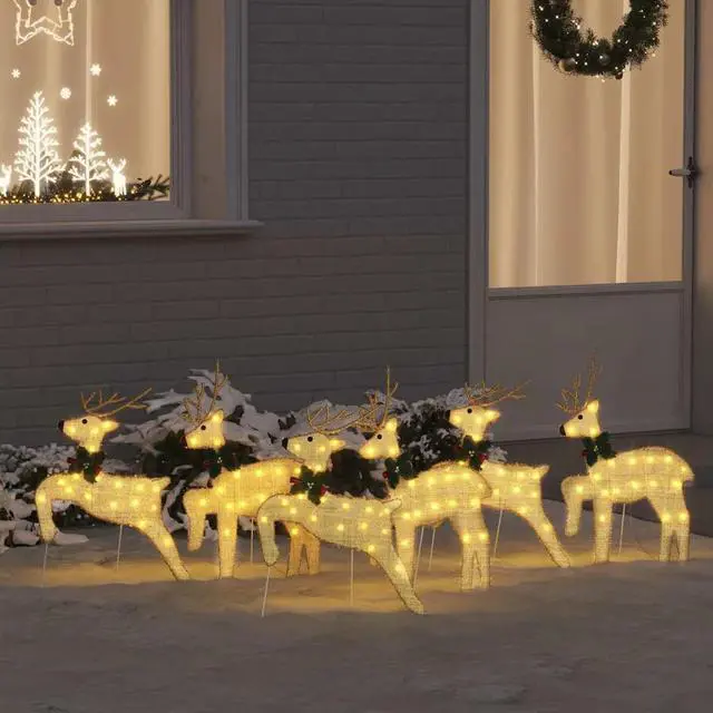 Main image of vidaXL LED Reindeers 6 pcs Gold fabric