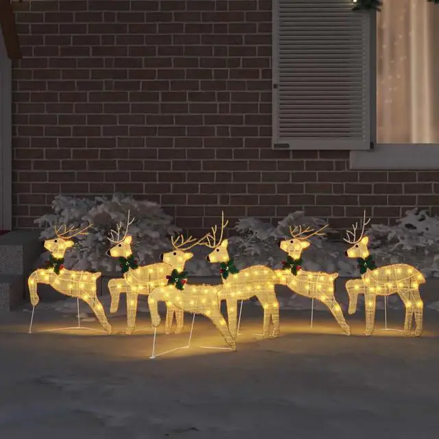 Alt view image 3 of 7 - vidaXL LED Reindeers 6 pcs Gold fabric