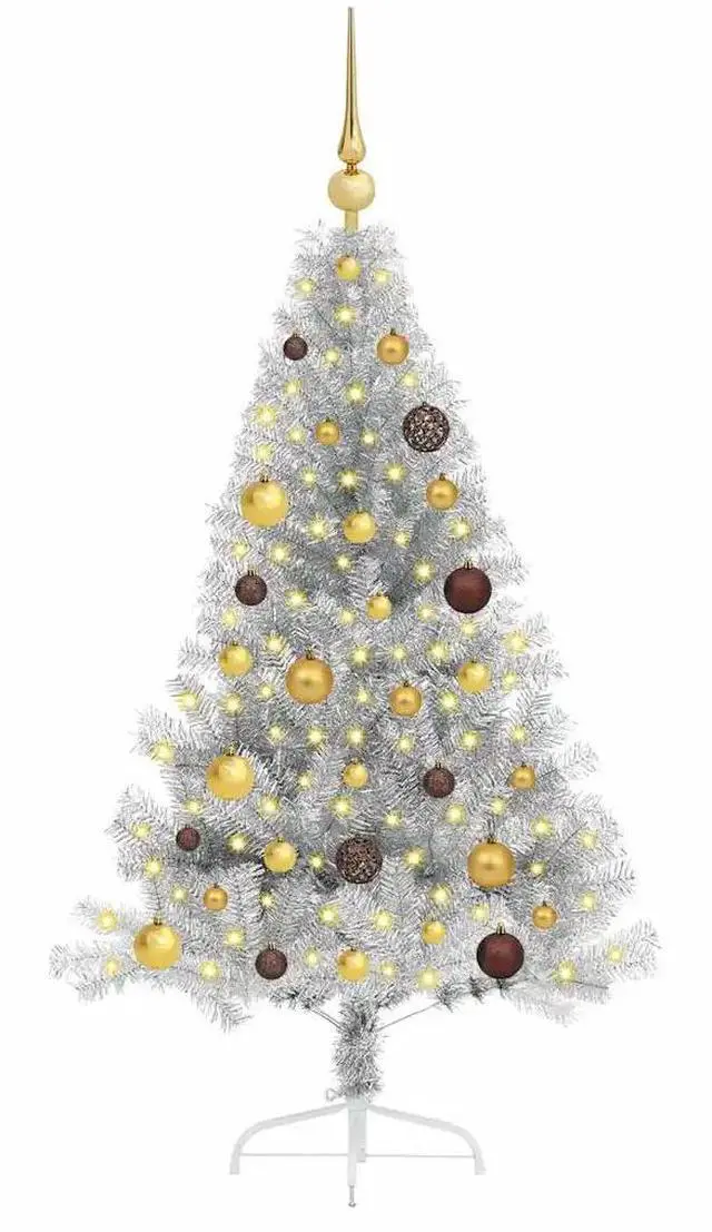 Alt view image 3 of 7 - vidaXL Artificial Pre-lit Christmas Tree Silver 59.1" PET