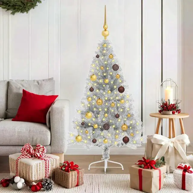 Main image of vidaXL Artificial Pre-lit Christmas Tree Silver 59.1" PET
