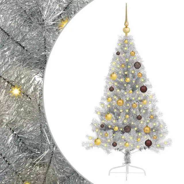Alt view image 2 of 7 - vidaXL Artificial Pre-lit Christmas Tree Silver 59.1" PET