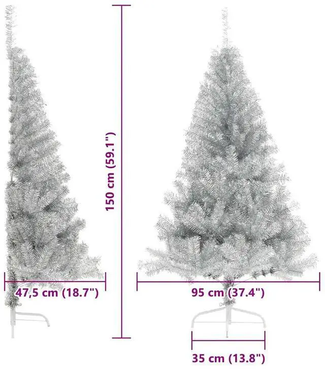 Alt view image 4 of 7 - vidaXL Artificial Pre-lit Christmas Tree Silver 59.1" PET