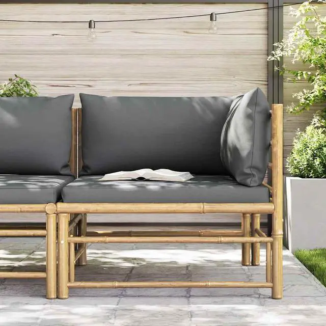 Alt view image 3 of 7 - vidaXL Patio Corner Sofa Sectional Sofa with Cushions Modular Seat Bamboo