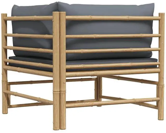 Alt view image 6 of 7 - vidaXL Patio Corner Sofa Sectional Sofa with Cushions Modular Seat Bamboo