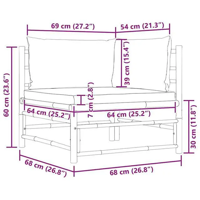 Alt view image 7 of 7 - vidaXL Patio Corner Sofa Sectional Sofa with Cushions Modular Seat Bamboo