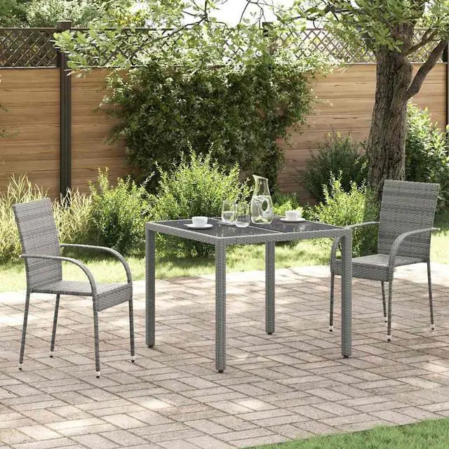 Main image of vidaXL Stackable Patio Chairs 2 pcs Outdoor Patio Dining Chair Poly Rattan Gray