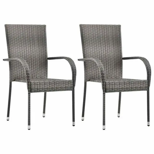 Alt view image 2 of 7 - vidaXL Stackable Patio Chairs 2 pcs Outdoor Patio Dining Chair Poly Rattan Gray