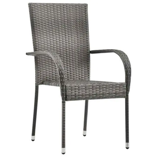Alt view image 3 of 7 - vidaXL Stackable Patio Chairs 2 pcs Outdoor Patio Dining Chair Poly Rattan Gray