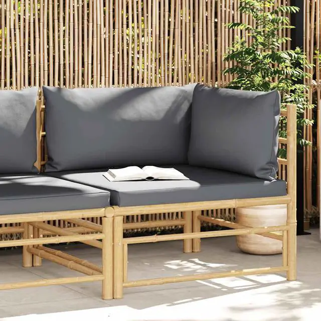 Alt view image 2 of 7 - vidaXL Patio Corner Sofa Sectional Sofa with Cushions Modular Seat Bamboo