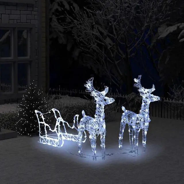 Main image of vidaXL Reindeers & Sleigh Christmas Decoration 160 LEDs 51.2" Acrylic