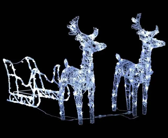 Alt view image 3 of 7 - vidaXL Reindeers & Sleigh Christmas Decoration 160 LEDs 51.2" Acrylic