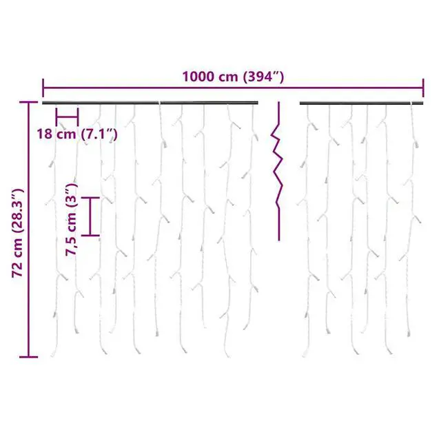 Alt view image 4 of 7 - vidaXL Christmas Lighting LED Curtain Icicle Lights Hanging Lights Warm White