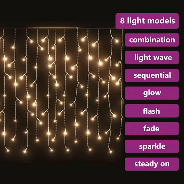 Alt view image 6 of 7 - vidaXL Christmas Lighting LED Curtain Icicle Lights Hanging Lights Warm White