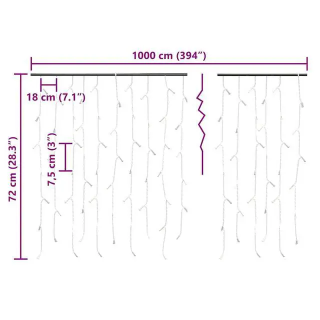Alt view image 7 of 7 - vidaXL Christmas Lighting LED Curtain Icicle Lights Hanging Lights Warm White
