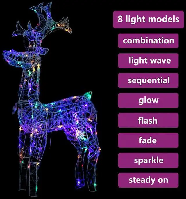 Alt view image 3 of 7 - vidaXL Reindeer Christmas Decoration 90 LEDs 23.6"x6.3"x39.4" Acrylic