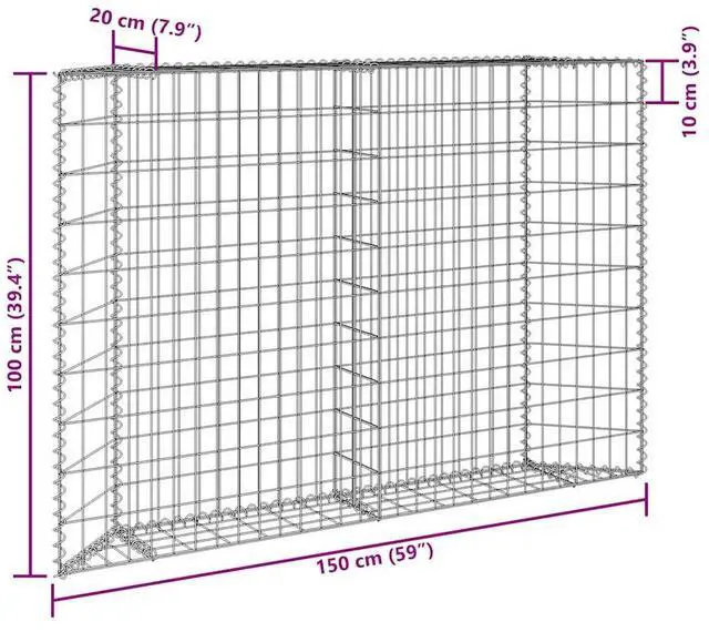 Alt view image 4 of 7 - vidaXL Trapezium Gabion Raised Bed Galvanized Steel 59.1"x7.9"x39.4"