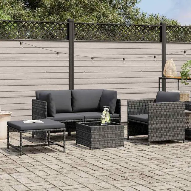 Alt view image 2 of 7 - vidaXL 4 Piece Patio Sofa Set with Cushions Poly Rattan Gray