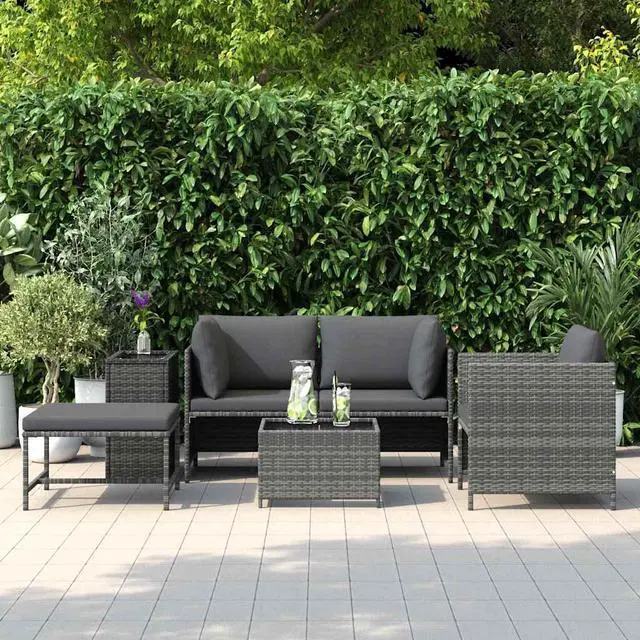 Alt view image 3 of 7 - vidaXL 4 Piece Patio Sofa Set with Cushions Poly Rattan Gray