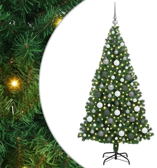 Alt view image 2 of 7 - vidaXL Artificial Christmas Tree Green 70.9" PVC and Steel and Plastic