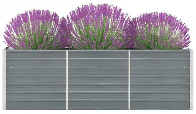 Alt view image 2 of 7 - vidaXL Garden Raised Bed Galvanized Steel 94.5"x15.7"x30.3" Gray