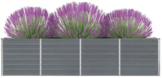 Alt view image 2 of 7 - vidaXL Raised Garden Bed Galvanized Steel Gray Patio Plant Stand Vase Planter