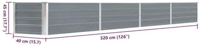 Alt view image 4 of 8 - vidaXL Garden Raised Bed Galvanized Steel 126"x15.7"x17.7" Gray